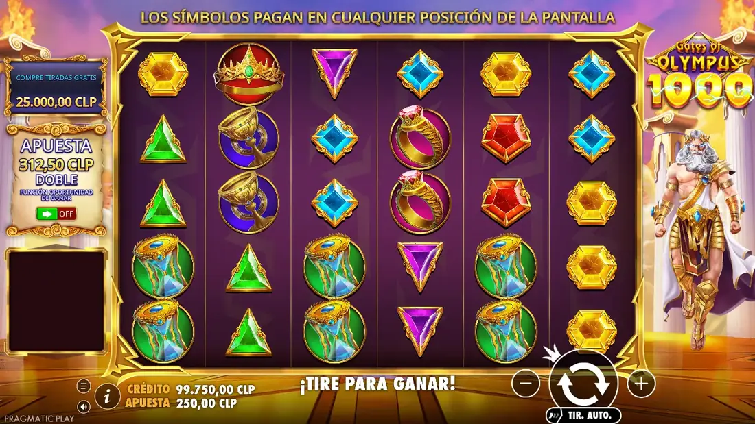 Un giro de Gates of Olympus 1000 en la demo